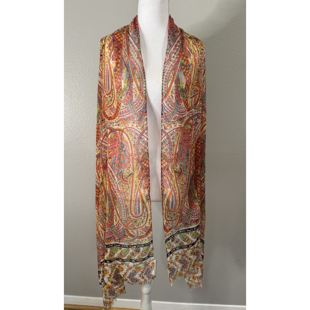 Echo Vintage Paisley Oblong Scarf Fringe Whimsigoth Boho Shawl Tagless Wrap